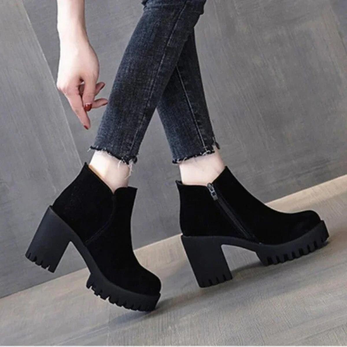 Botas de gamuza elásticas hasta el tobillo a la moda, botines elásticos de tacón alto para invierno para mujer, botines de otoño