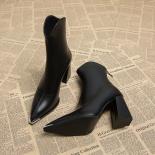 2024 Hot Selling New Pointed Women's Ankle Boots Fashion Back Zipper Short Botas Elegant Pu High Heels Winter Women's Sh