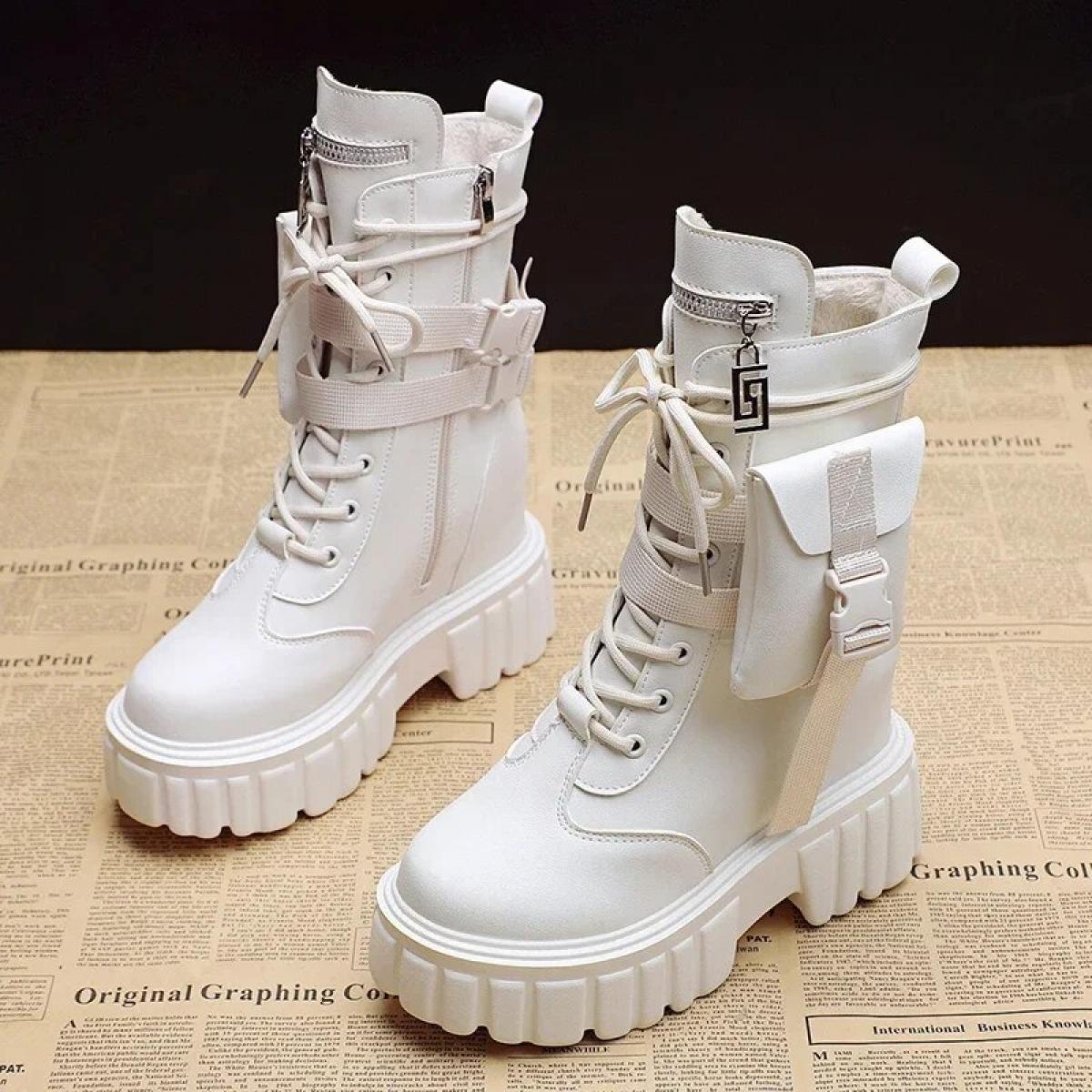 2023 Autumn New Laceup Zipper Buckle Pocket Decoration Women's Ankle Boots Round Head Fashion Platfrom Women's Casual Bo