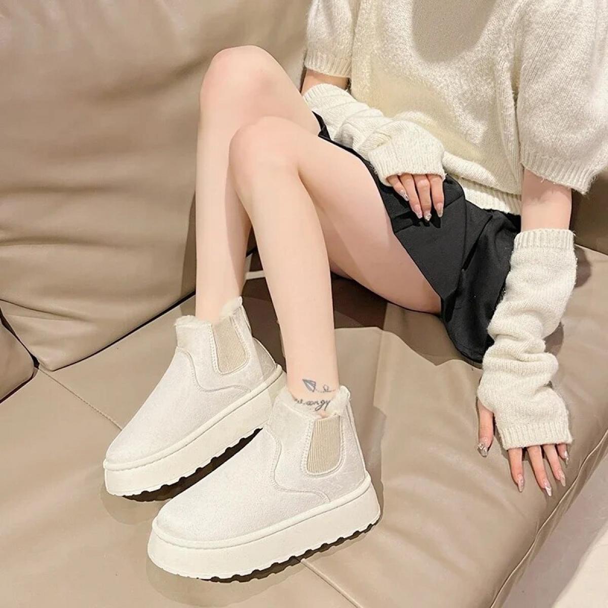 41 14 US Botas de nieve con plataforma de felpa gruesa para mujer