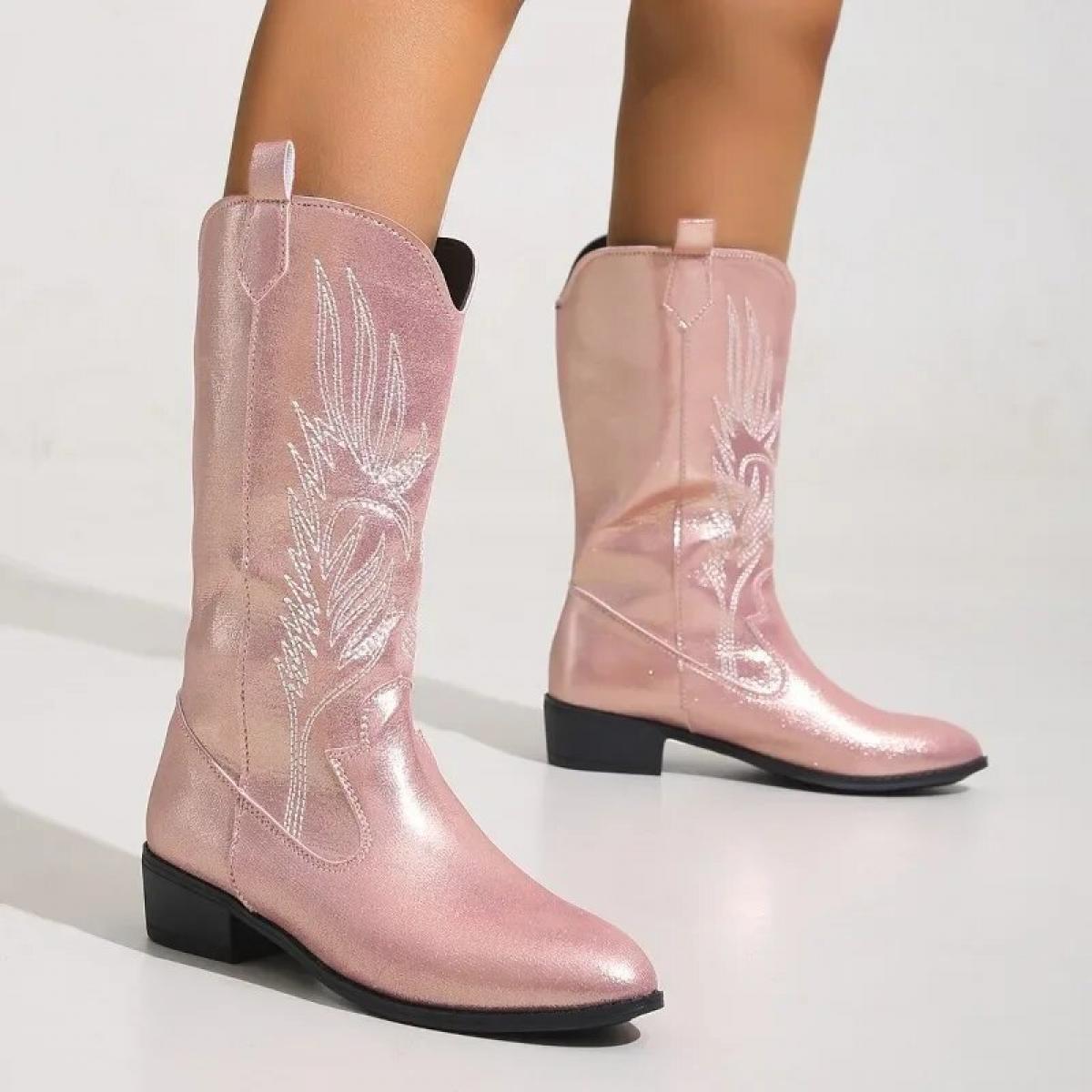 45 84 US Botas occidentales de piel sint tica rosa para mujer