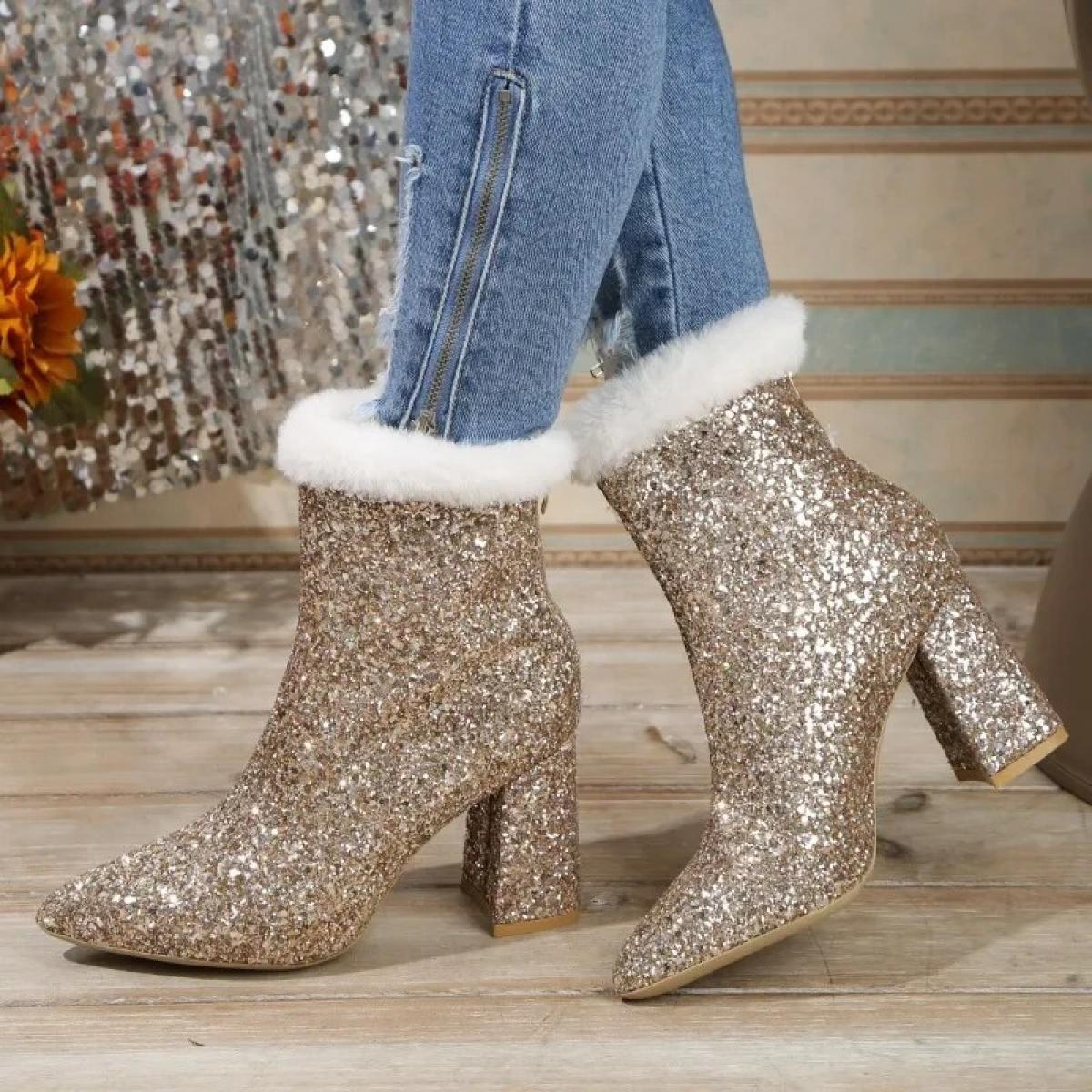 Stivali da donna invernali di nuova moda Tacchi alti da donna Tacchi alti casual con stivaletti in velluto Inverno caldo grande