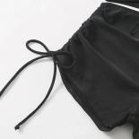 Conjunto de Bikinis con cordón negro para Mujer, Top corto, pantalones cortos, traje de baño inferior, ropa de playa, Bikini par