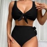 أسود ارتفاع الخصر ملابس النساء البيكينيات مجموعة الجبهة معقود ملابس السباحة المايوه البرازيلي بيكيني السباحة ملابس الشاطئ السباح