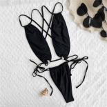 Black Backless String Lace Up Swimsuit Women One Piece Swimwear Cut Out Monokini Micro Thong Bathing Suit Bathers Swim 