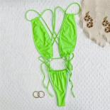  Black Backless String Lace Up Swimsuit Women One Piece Swimwear Cut Out Monokini Micro Thong Bathing Suit Bathers Swim 