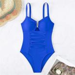  Blue Ruched Swim Wear Women One Piece Swimsuits 2024 V Neck Bodysuit Bathing Suit Bather Swiming Suits  Swimwear