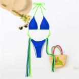  Blue Tassels Momokini Backless Swimsuit Women One Piece Simwear Female 2024 String Halter Bathing Suit Bathers Beach We