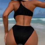 Black One Shoulder One Piece Monokini Swimsuit Women 2024 Cut Out Asymmetric Backless Swimwear Female Beach Swimming We