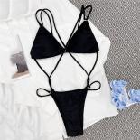  Black String Backless Swimsuits Women One Piece Swimwear Lace Up Monokini High Cut Bathing Suit Beach Swim Bathers 2024
