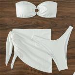  White Bandeau Bikinis Set 3 Piece Swimwear With Cover Up Back Knotted Swimsuits 2024 Bathing Swimming Suit Beachwear Bi