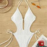  Backless White Halter Swimsuit Women One Piece Swimwear High Cut Bathing Suit String Lace Up Bather Swimming Suit Beach