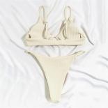  Beige Micro Thong Bikini Women Swimwear Ribbed Swimsuit Metal Ring High Cut Bathing Swimming Suit Biquinis Bikinis Set 