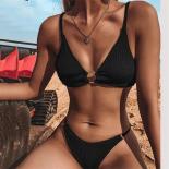  Beige Micro Thong Bikini Women Swimwear Ribbed Swimsuit Metal Ring High Cut Bathing Swimming Suit Biquinis Bikinis Set 