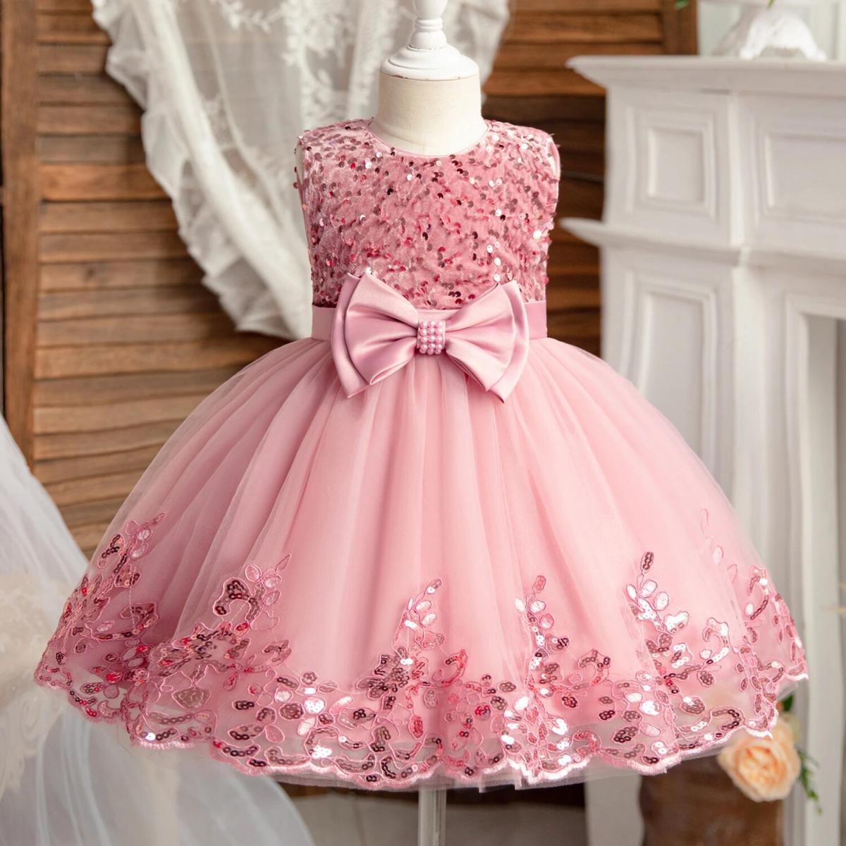 Abito da festa senza maniche con paillettes per bambina primo compleanno battesimo abito da bambino abiti da principessa per