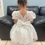 1 5 Yrs Birthday Baptism White Dress For Baby Girls Backless Lace Weddings Party Princess Dress Christmas Girl Kid's Dre