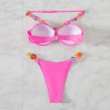  Flower Strap Push Up Swimsuit Micro Thong Bikinis Set Women Swimwear Bathing Suit Mini Biquinis Underwire Bikini 2024 M