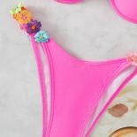  Flower Strap Push Up Swimsuit Micro Thong Bikinis Set Women Swimwear Bathing Suit Mini Biquinis Underwire Bikini 2024 M