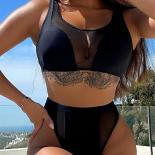  Black Mesh Bikinis Set Swimwear Women High Waist Swimsuit High Leg Cut Bathing Suit Brazilian Bikini Mujer Beachwear Sw