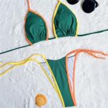 ملابس سباحة مضلعة بيكيني ثونغ صغير ملابس سباحة نسائية ذات قصة عالية طقم بكيني مكون من قطعتين Mujer Biqui