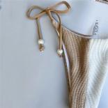  String Halter Ribbed Swimwear Micro Thong Bikinis Set 2023 Women Hollow Out Patchwork Bathing Suit Bathers Swim Bead Bi