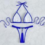  Blue Micro Thong Bikini Women Swimwear Crystal String Halter Swimsuits Bathing Suit Triangle Bikinis Set 2024 Mujer Bat