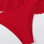 طقم بكيني أحمر مزركش بحزام العصابة مكون من 3 قطع ملابس سباحة مع تنانير للسيدات 2023 ملابس بحر بكيني لباس سباحة Fo