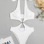  White Halter Swimsuits One Piece Swimwear Cut Out Monokini Woman 2024 Bathers High Cut Swimming Bathing Suit For Women