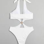  White Halter Swimsuits One Piece Swimwear Cut Out Monokini Woman 2024 Bathers High Cut Swimming Bathing Suit For Women