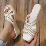 جديد حجر الراين نعال مسطحة النساء 2023 الصيف كبير 43 في الهواء الطلق عطلة الشاطئ أحذية نسائية عادية أحذية مصممين الإناث