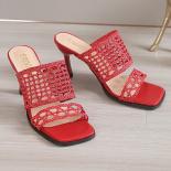 Shoes For Women 2023 Hot Sale Women's Sandals Spring Summer Stiletto Heels  Party Slippers Solid Color Mesh Sandals
