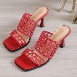 נעלי נשים 2023 מכירה חמה סנדלי נשים אביב קיץ עקבי סטילטו נעלי מסיבה נעלי בית צבע אחיד סנדלי רשת