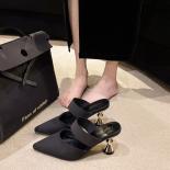 Elegant Women High Heels 2023 Fashion Pointed Toe Ladies Mid Heel Slipper Pumps Women Mules Plus Size Purple Women Shoes