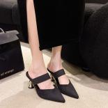 Elegant Women High Heels 2023 Fashion Pointed Toe Ladies Mid Heel Slipper Pumps Women Mules Plus Size Purple Women Shoes