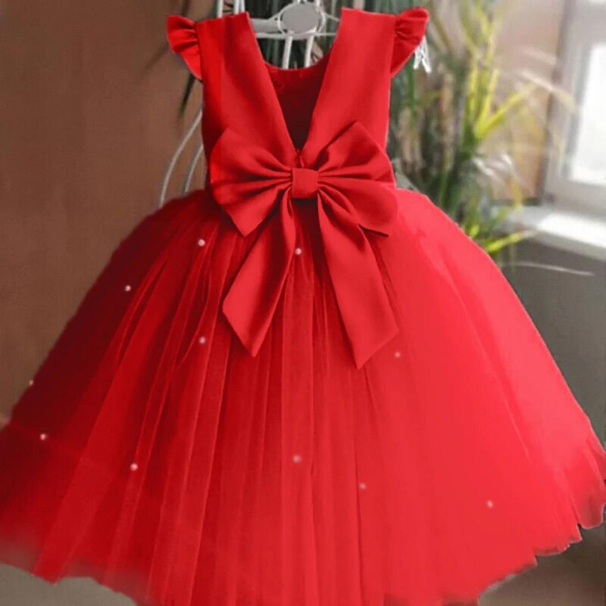 Vestido rojo de princesa de Navidad para niña pequeña, vestido de tutú para fiesta de cumpleaños de un año de 12m, lazo para beb