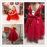 Toddler Girl Red Christmas Princess Dress 12m Baby Girl One Year Birthday Party Tutu Gown Newborn Babe Bow Beading Xmas 