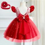 Toddler Girl Red Christmas Dress Kids Birthday Party  Gown Elegant Girls Backless Dress Infant Lace Full Sleeve Formal C