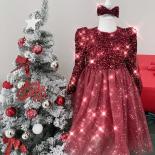 שמלת חג המולד אדומה לילדות מסיבת ילדים בגדי יום הולדת חורף סתיו ילדים נצנצים בנות 2024 שנה חדשה חג המולד cos