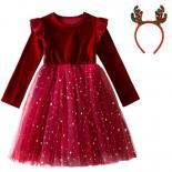 Hot Red Christmas Dress For Girls Kids Party Birthday Clothes Winter Autumn Children Sequin Girls 2024 New Year Xmas Cos