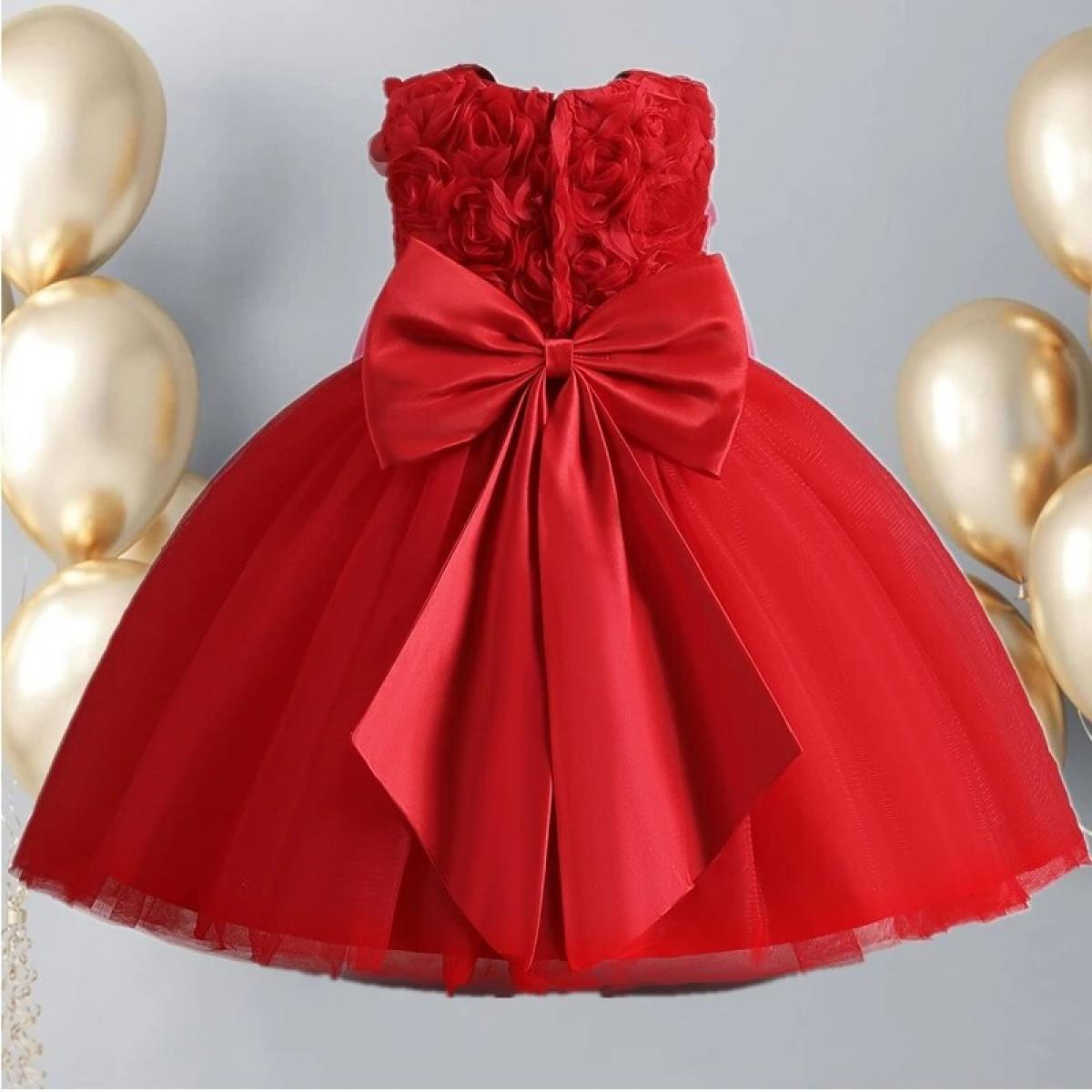 Vestido rojo de Navidad para niñas, vestido elegante de fiesta de cumpleaños con flores para niñas, trajes formales de Gala de n