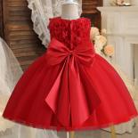 Vestido rojo de Navidad para niñas, vestido elegante de fiesta de cumpleaños con flores para niñas, trajes formales de Gala de n