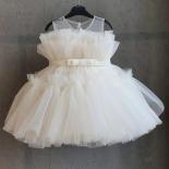 Baby Girls Flower Dress For Wedding Princess 1st Birthday Christening Dress Sleeveless Tulle Tutu Kids Luxury Evening Pa