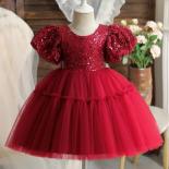 Flower Girl Dresses For Weddings Sequin Rufflues Elegant Girls Party Dresses Puff Sleeve Birthday Princess Dress For Kid