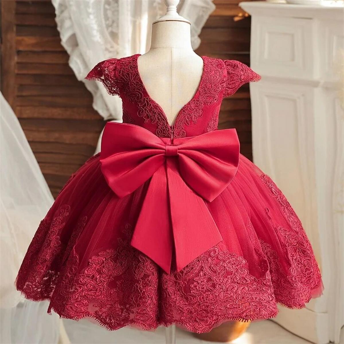 שמלת חג המולד אדומה לילדות קשת פעוטות ילדים שמלת מסיבת יום הולדת 1 אלגנטית נסיכה חג המולד טוטו תינוקת נשף חתונה