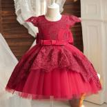 Red Christmas Dress For Girls Bow Toddler Kids 1st Birthday Party Gown Elegant Princess Xmas Tutu Baby Girl Wedding Prom