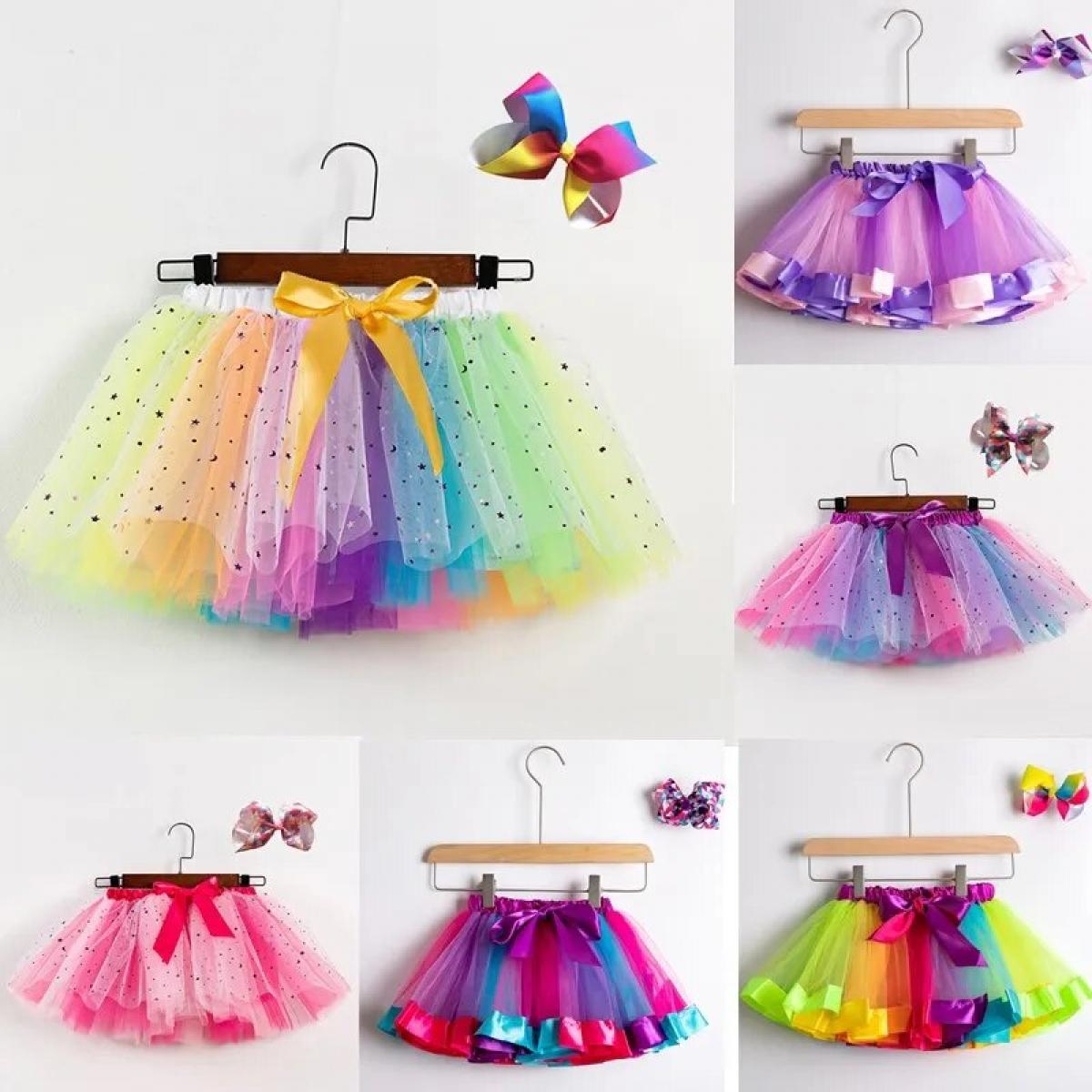 2023 New Rainbow Tutu Skirt Summer Mesh Baby Girl Clothes Tulle Girls Party Dance Colorful Mini Pettiskirt Ballet Short 