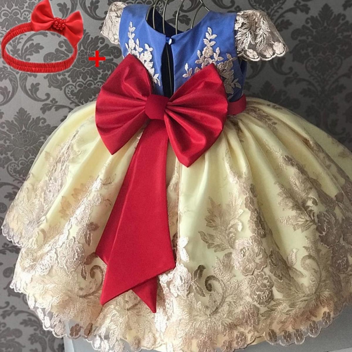 Baby Girls Dress For Eid Flower Lace Vintage Girls Dresses For Children Holiday Ceremony Costume Kids Snow White Princes