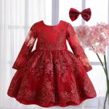 1 5 שנים פעוט ילדה שמלת סתיו נצנצים פרח שרוולים ארוכים שמלת טוטו תינוק אדום תחפושת קשת חג המולד תחפושת תינוק יום הולדת ראשון