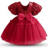 1 5 Yrs Toddler Girl Dress Fall Sequin Flower Long Sleeve Tutu Gown Baby Red Christmas Bow Costume Infant First Birthday