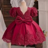 שמלת חג המולד לילדה נסיכה בגדי שנה חדשה תחרה לתינוקות אדומה שמלת חג המולד אלגנטית ילדה מסיבת יום הולדת שמלת נשף תינוק